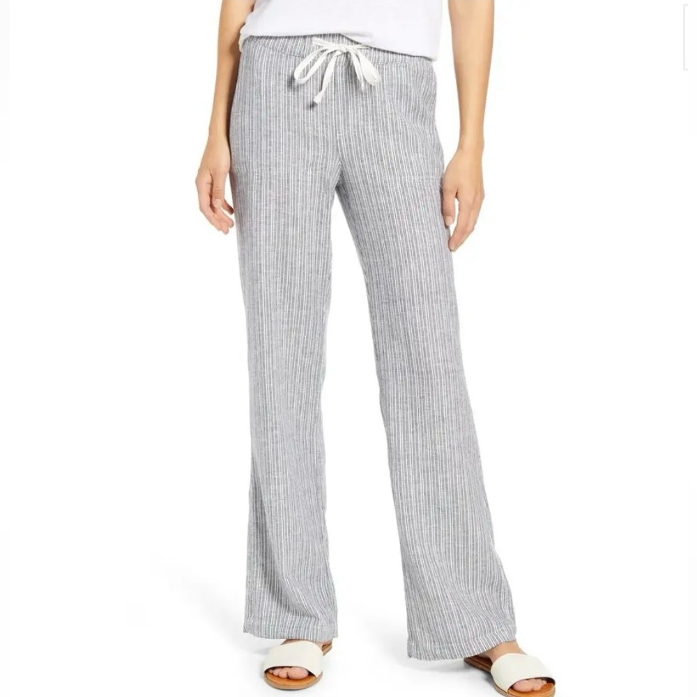 Caslon Stripe Linen Blend Pants - Ivory- Navy Stripe XXS - GUC